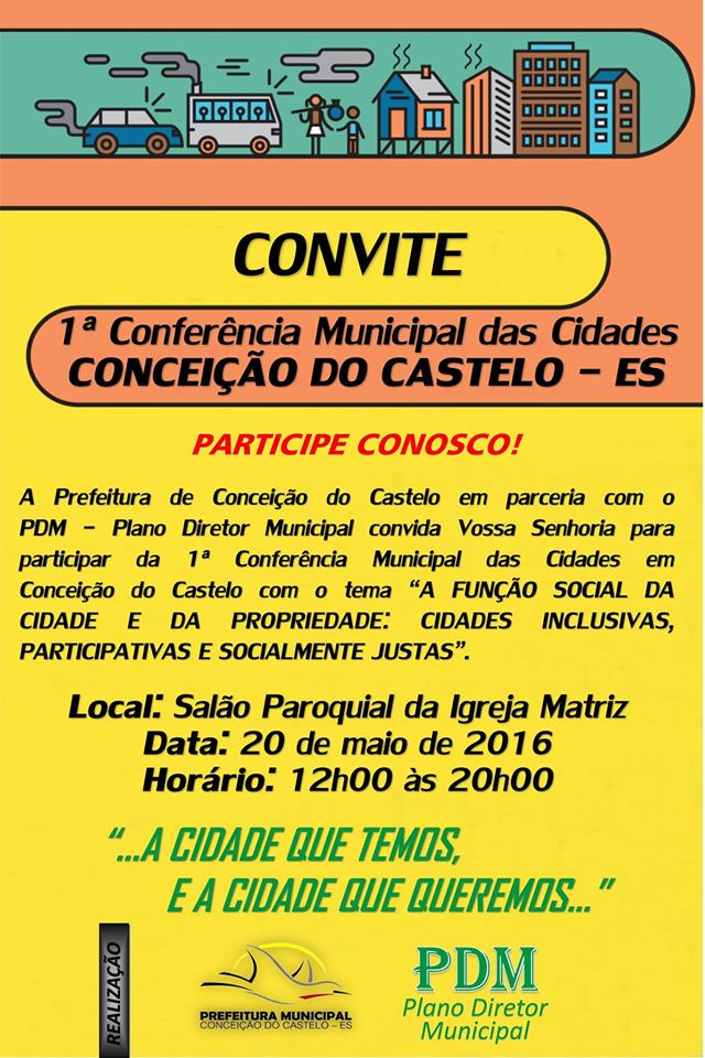 1ª Conferência Municipal das Cidades em Conceição do Castelo será no dia 20 de maio