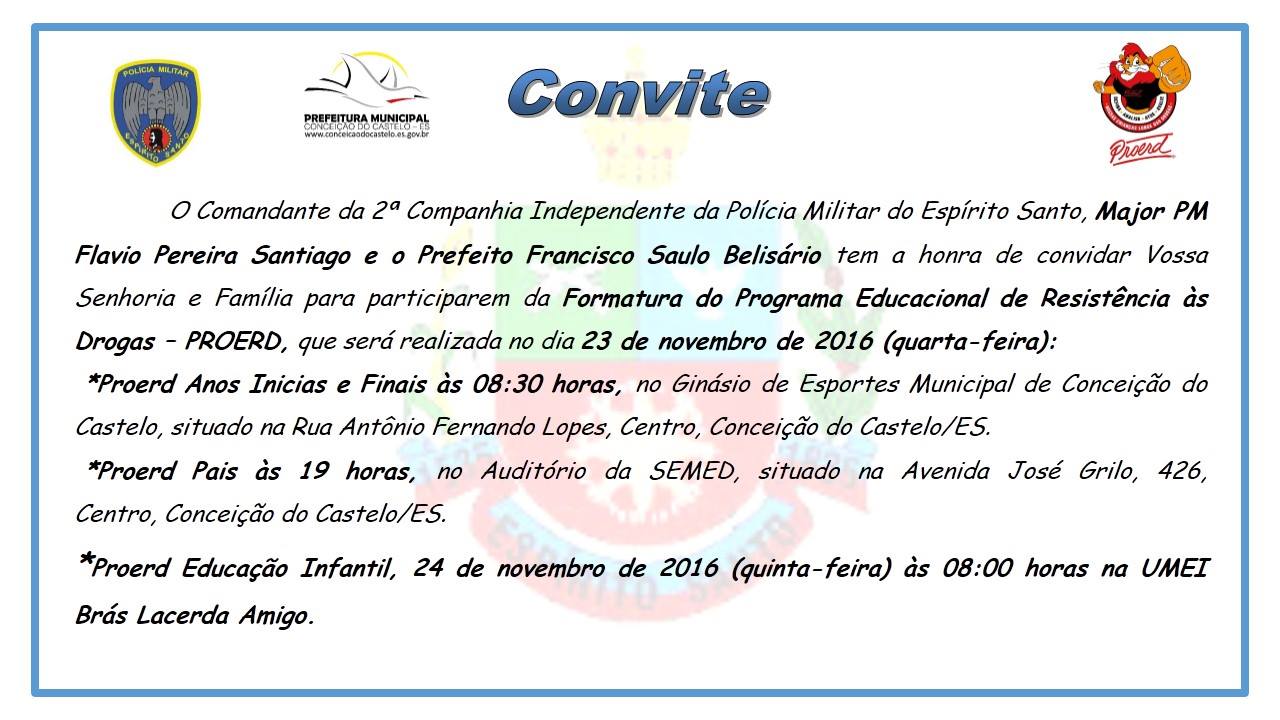 Convite do PROERD para a população de Conceição do Castelo