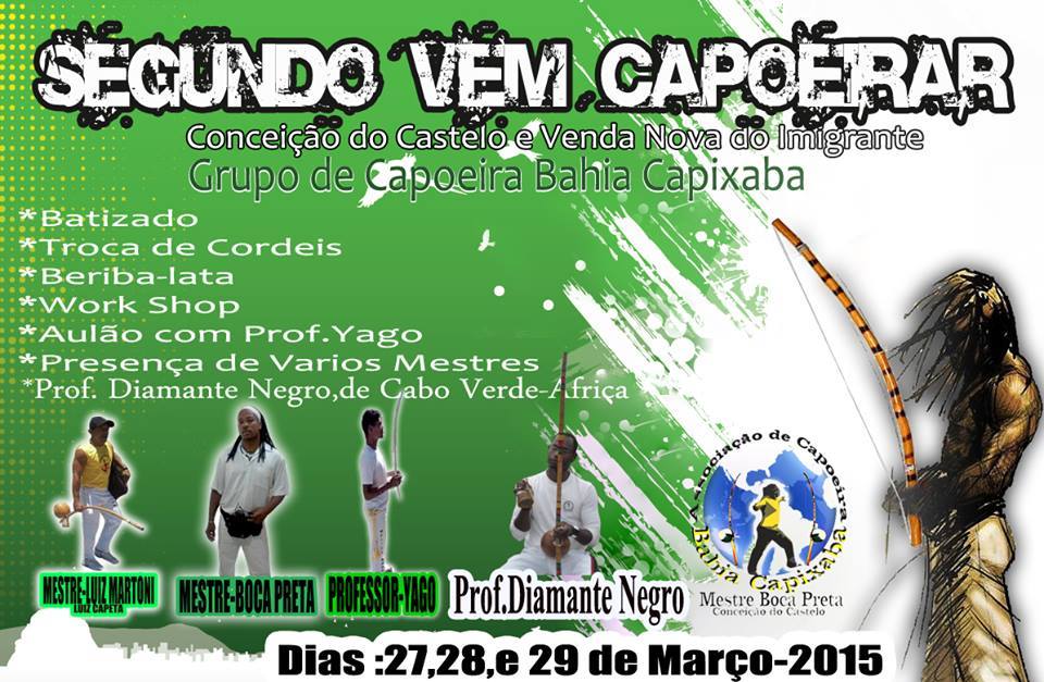 Conceição do Castelo sedia o 2º Vem Capoeirar nos dias 27, 28 e 29 de março
