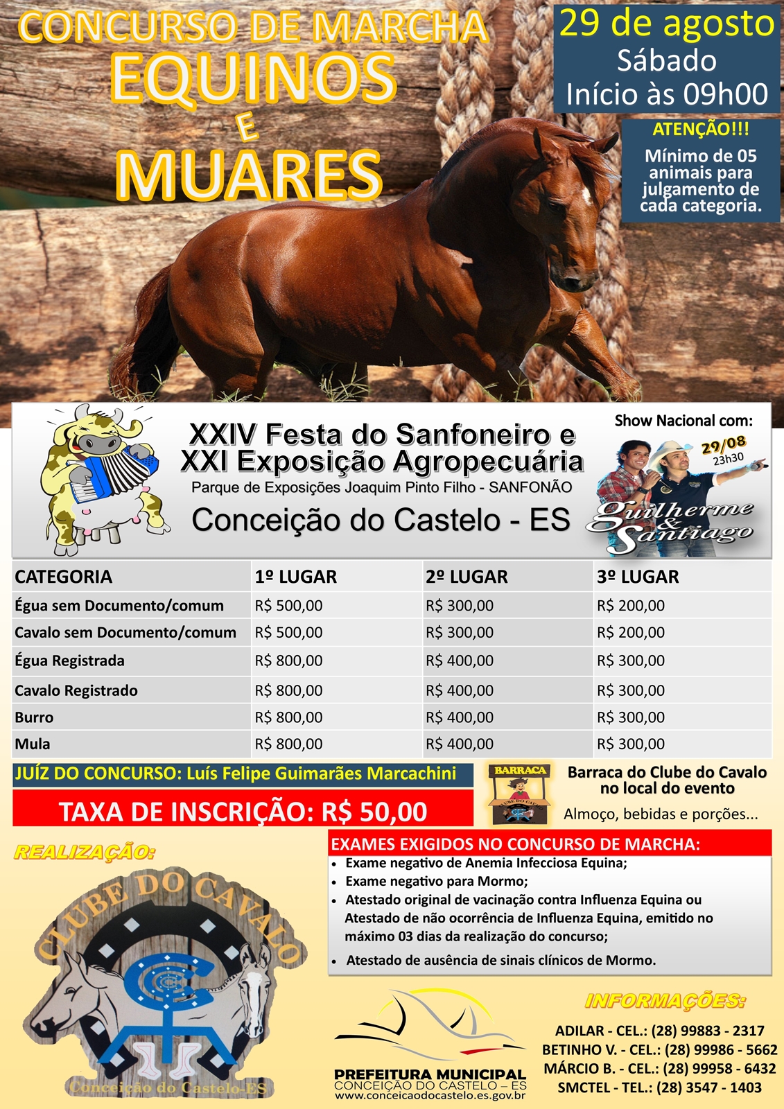 Concurso de Marcha de Equinos e Muares acontece no dia 29 de agosto da XXIV Festa do Sanfoneiro