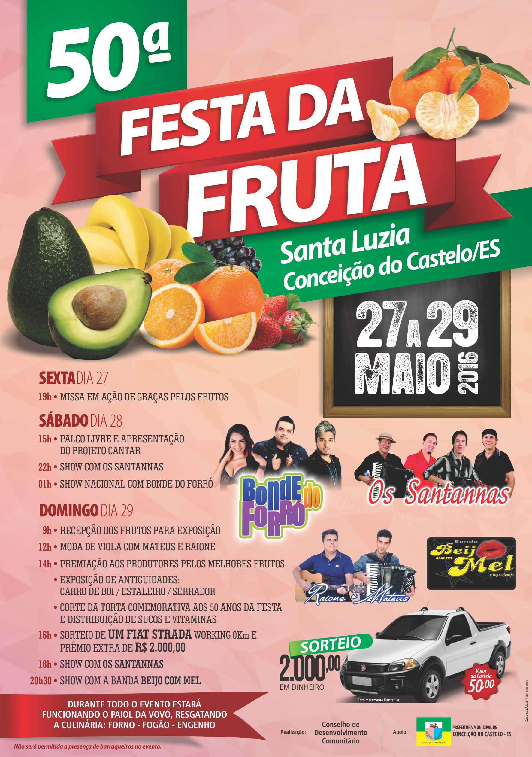 50ª Festa da Fruta em Santa Luzia, Conceição do Castelo acontece de 27 a 29 de maio