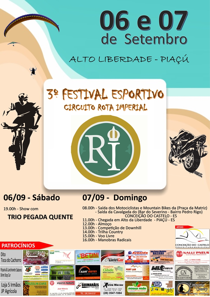 Prefeitura Municipal apóia o 3º Festival Esportivo Circuito Rota Imperial em Alto Liberdade – Piaçú nos dias 06 e 07 de setembro