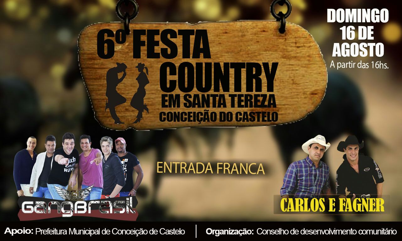 6º Festa Country em Santa Tereza - Conceição do Castelo será no dia, 16
