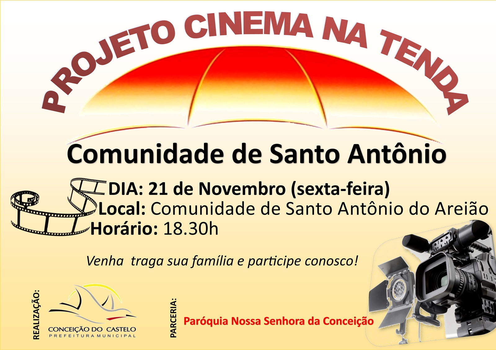 Comunidade de Santo Antônio terá o Projeto Cinema na Tenda nesta sexta-feira, 21