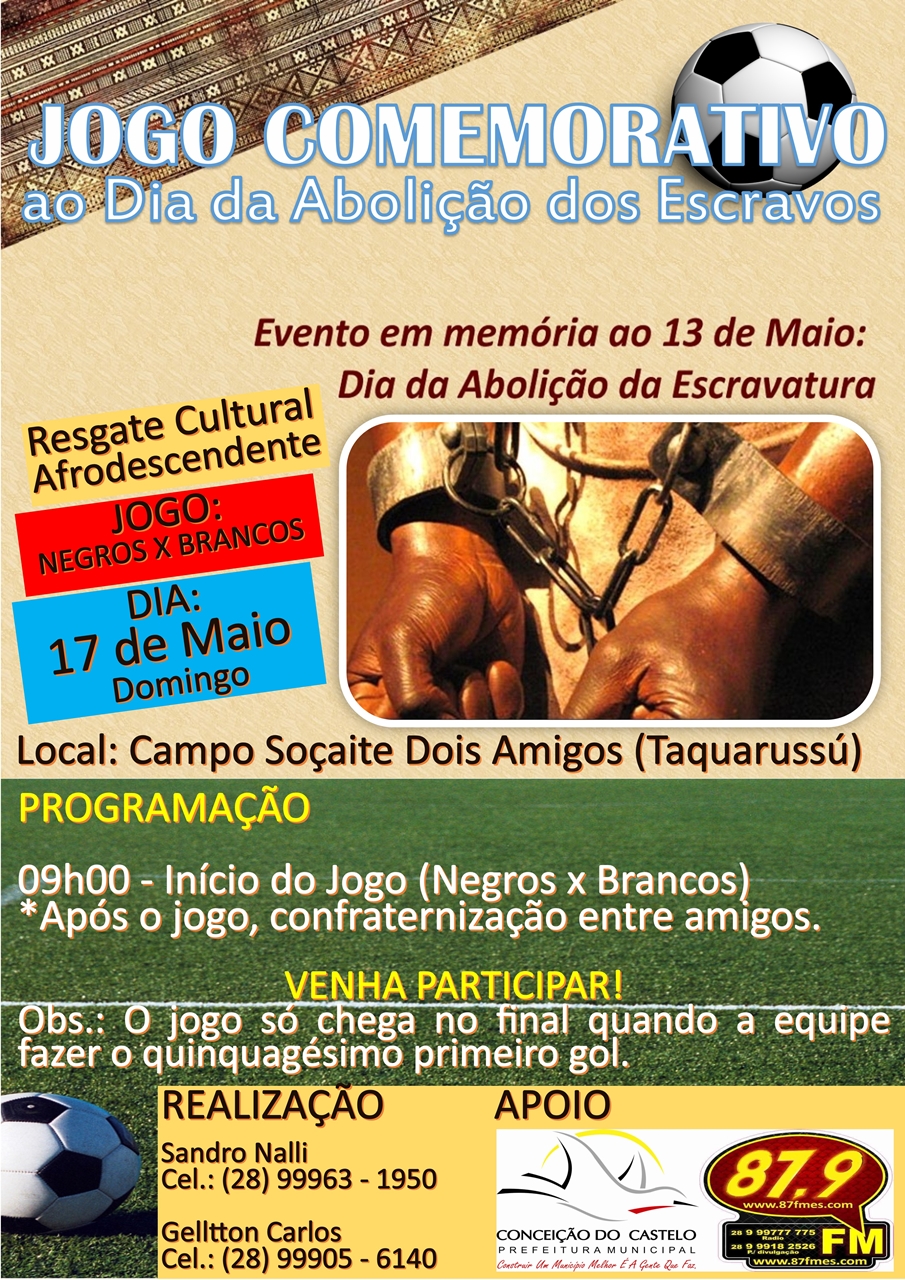 Conceição do Castelo promove jogo comemorativo ao dia da abolição dos escravos