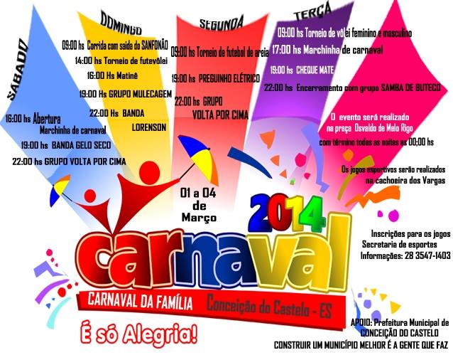 Carnaval da Família em Conceição do Castelo... Confira a programação