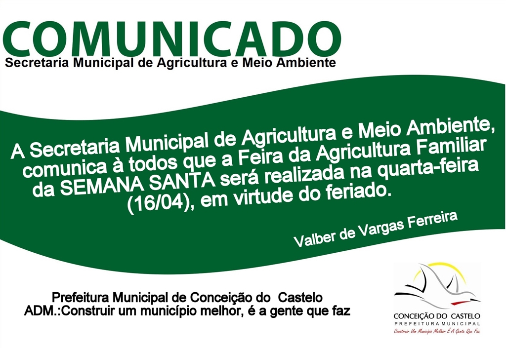 Secretaria Municipal de Agricultura e Meio Ambiente comunica
