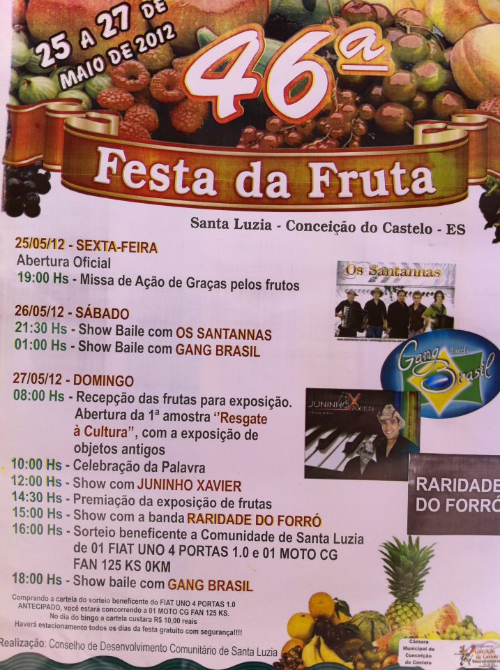 46ª Festa da Fruta na comunidade de Santa Luzia nos dias 25 à 27 de maio 