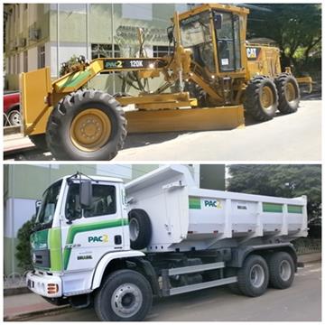 Prefeitura de Conceição do Castelo recebe motoniveladora e caminhão caçamba truck pelo PAC2