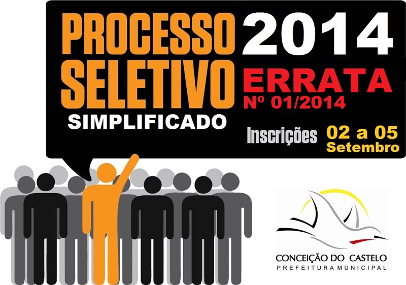 Errata n° 01/2014 do processo seletivo simplificado da Prefeitura de Conceição do Castelo